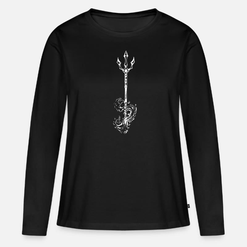 Dreizack - Frauen Premium Bio Langarmshirt - Schwarz