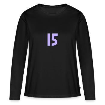 15. 15 JAHRE. 15-JÄHRIGES JUBILÄUM. 15-JÄHRIGES JUBILÄUM. - Frauen Premium Bio Langarmshirt - Schwarz - Vorne - Julia (174cm)