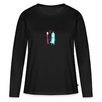 Brosse à dents et dentifrice Paire Cadeau pour les dentistes - T-shirt manches longues Premium bio Femme - noir - Devant - Julia (174cm)