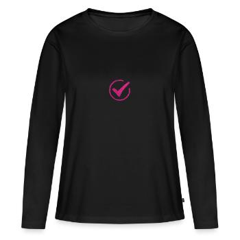 « Check Mark Tee » ✅ - T-shirt manches longues Premium bio Femme - noir - Devant - Julia (174cm)