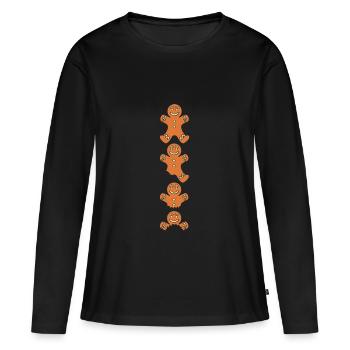 Bonhomme en pain d’épices Noël Pain d’épices Pain d’épices - T-shirt manches longues Premium bio Femme - noir - Devant - Julia (174cm)