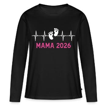 Mama 2026 Herzschlag Werdende Mutter 2026 - Frauen Premium Bio Langarmshirt - Schwarz - Vorne - Julia (174cm)