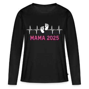 Maman 2025 Battement de cœur Femme enceinte - T-shirt manches longues Premium bio Femme - noir - Devant - Julia (174cm)