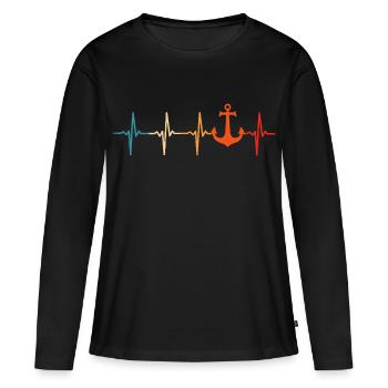 Anker Herzschlag Seemann Seefahrer - Frauen Premium Bio Langarmshirt - Schwarz - Vorne - Julia (174cm)