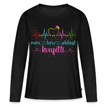 Fasching Herzschlag EKG Mein Herz schlägt Konfetti - Frauen Premium Bio Langarmshirt - Schwarz - Vorne - Julia (174cm)