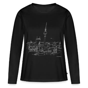 Berlin Panorama (w) - Frauen Premium Bio Langarmshirt - Schwarz - Vorne - Julia (174cm)