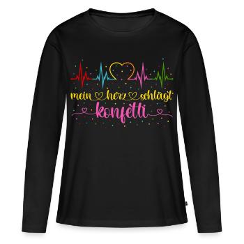 Fasching Herzschlag EKG Mein Herz schlägt Konfetti - Frauen Premium Bio Langarmshirt - Schwarz - Vorne - Julia (174cm)