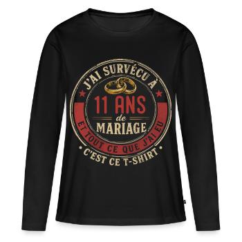 Humour Anniversaire : J'ai Survécu à 11 Ans - T-shirt manches longues Premium bio Femme - noir - Devant - Julia (174cm)