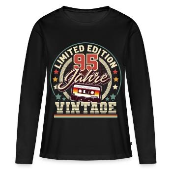 Cassette vintage du 95e anniversaire - T-shirt manches longues Premium bio Femme - noir - Devant - Julia (174cm)