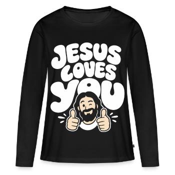 Message positif de Jésus t’aime - T-shirt manches longues Premium bio Femme - noir - Devant - Julia (174cm)