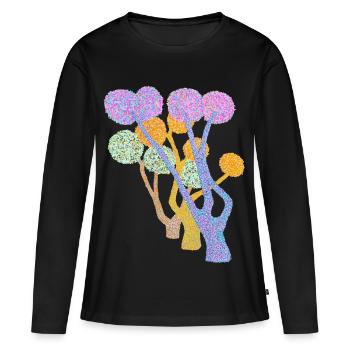 Forêt de pompons à arbres colorés pointillés - T-shirt manches longues Premium bio Femme - noir - Devant - Julia (174cm)