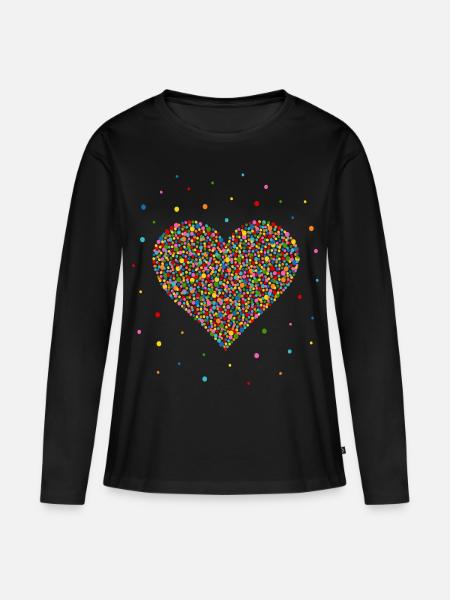 Konfetti Herz - Frauen Premium Bio Langarmshirt - Schwarz