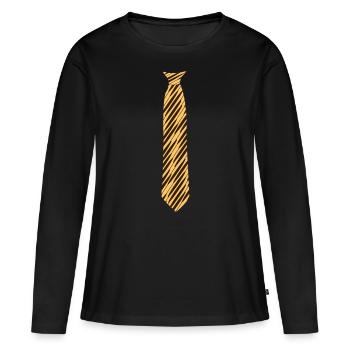 Cravate - Motif - Oblique - Beige-orange-noir - T-shirt manches longues Premium bio Femme - noir - Devant - Julia (174cm)