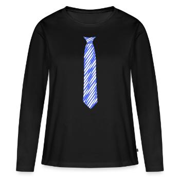 Tie Fake - Motif oblique Bleu Blanc - Formel - T-shirt manches longues Premium bio Femme - noir - Devant - Julia (174cm)