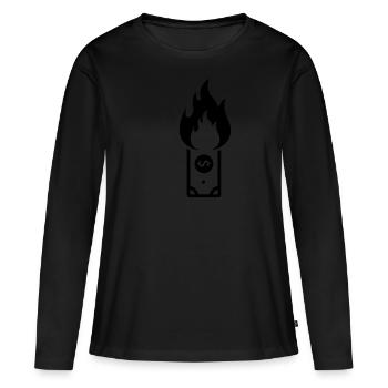 Geld verbrennen/ Dollerschein brennt - Frauen Premium Bio Langarmshirt - Schwarz - Vorne - Julia (174cm)