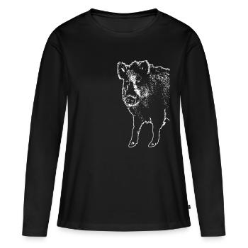 Wildschwein - Wildsau - Keiler - Wild Boar - Frauen Premium Bio Langarmshirt - Schwarz - Vorne - Julia (174cm)