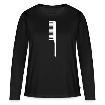 Coiffeur pesage coiffe ciseaux cossing cheveux coiffeur - T-shirt manches longues Premium bio Femme - noir - Devant - Julia (174cm)