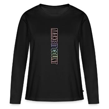Chaque instant compte – inscription au pastel - T-shirt manches longues Premium bio Femme - noir - Devant - Julia (174cm)