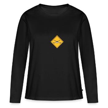Drone avec panneau d’avertissement Drone flyer - T-shirt manches longues Premium bio Femme - noir - Devant - Julia (174cm)
