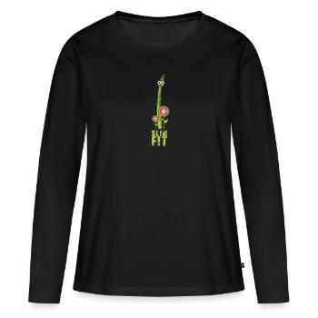 slim fit, spragel, asperges vertes, fitness, sport - T-shirt manches longues Premium bio Femme - noir - Devant - Julia (174cm)