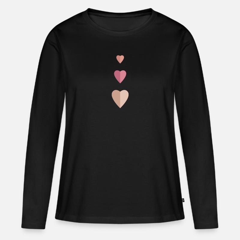 3 Herzen - Frauen Premium Bio Langarmshirt - Schwarz