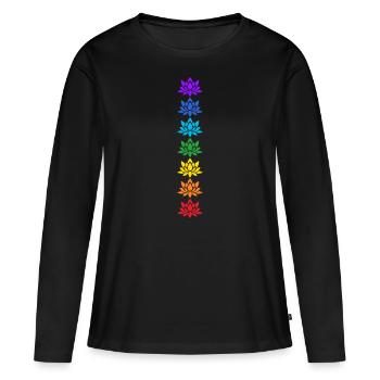 Lotus Chakren Yoga Chakra Lotus Fleur de Lotus - T-shirt manches longues Premium bio Femme - noir - Devant - Julia (174cm)