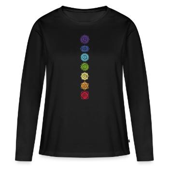 Chakra, Tous les 7 chakras, Yoga, Méditation - T-shirt manches longues Premium bio Femme - noir - Devant - Julia (174cm)