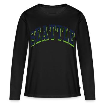 Seattle - T-shirt manches longues Premium bio Femme - noir - Devant - Julia (174cm)