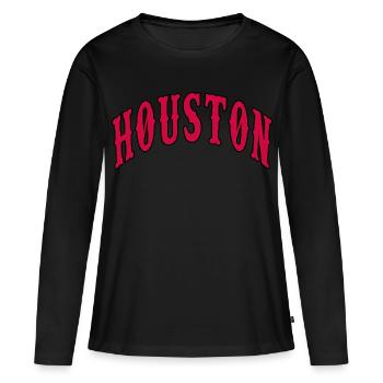 Houston - Frauen Premium Bio Langarmshirt - Schwarz - Vorne - Julia (174cm)