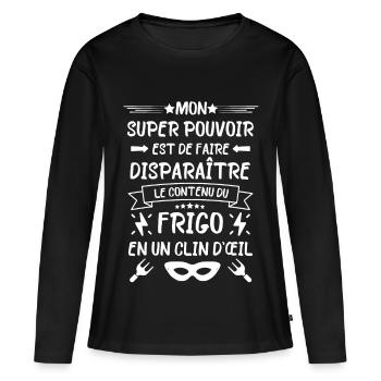 Frigo gourmand bouffe - T-shirt manches longues Premium bio Femme - noir - Devant - Julia (174cm)
