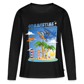 soleil, mer, plage, platane, palmiers, île - T-shirt manches longues Premium bio Femme - noir - Devant - Julia (174cm)