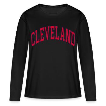 Cleveland - T-shirt manches longues Premium bio Femme - noir - Devant - Julia (174cm)