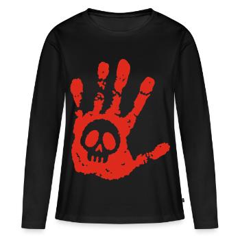 Schädel und blutiger Fußabdruck - Frauen Premium Bio Langarmshirt - Schwarz - Vorne - Julia (174cm)