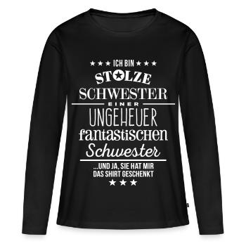 Fière Sœur Cadeau de Noël Fière Fière Fête Frère - T-shirt manches longues Premium bio Femme - noir - Devant - Julia (174cm)