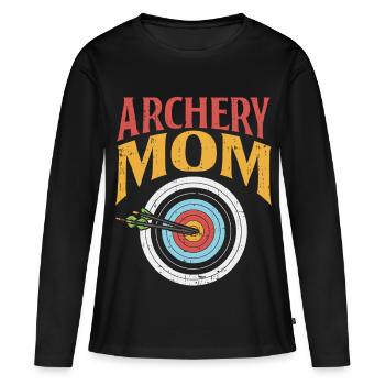 Maman Tireur à l’Arc – Maman Tir à l’Arc Cool - T-shirt manches longues Premium bio Femme - noir - Devant - Julia (174cm)