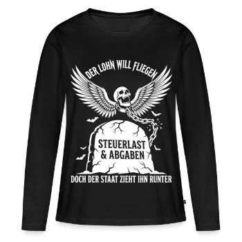 Les salaires veulent s’envoler, la charge fiscale s’impose - T-shirt manches longues Premium bio Femme - noir - Devant - Julia (174cm)