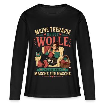 Meine Therapie heißt Wolle – Stricken & Häkeln - Frauen Premium Bio Langarmshirt - Schwarz - Vorne - Julia (174cm)