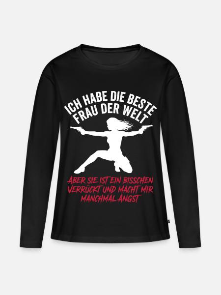 Beste Frau der Welt Verrückt Ehemann Spruch - Frauen Premium Bio Langarmshirt - Schwarz