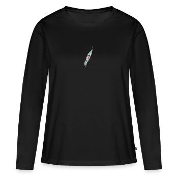 Plume d’oiseau artistique dans le style ethno - T-shirt manches longues Premium bio Femme - noir - Devant - Julia (174cm)