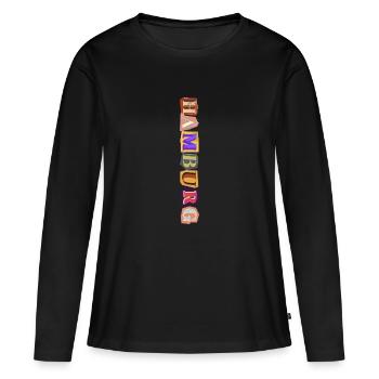 Hamburg Vibes : l’amour dans l’écriture - T-shirt manches longues Premium bio Femme - noir - Devant - Julia (174cm)