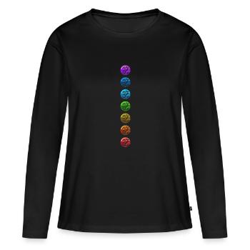 Chakra 1-7 Chakras Chakras Ohm Ohm Couleurs colorées - T-shirt manches longues Premium bio Femme - noir - Devant - Julia (174cm)