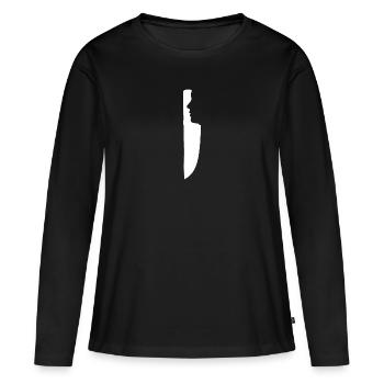 Illusion d’un couteau avec un visage dans le manche - T-shirt manches longues Premium bio Femme - noir - Devant - Julia (174cm)