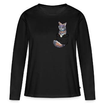 Pocket Cute Channel Island Fox - Women's Premium Organic Long Sleeve Shirt - black - Front - Julia (174cm)