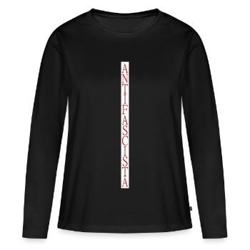 lettrage antifasciste vertical élégant - T-shirt manches longues Premium bio Femme - noir - Devant - Julia (174cm)