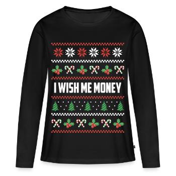 Je veux de l’argent pour Noël - T-shirt manches longues Premium bio Femme - noir - Devant - Julia (174cm)