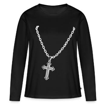 Collier avec croix - T-shirt manches longues Premium bio Femme - noir - Devant - Julia (174cm)