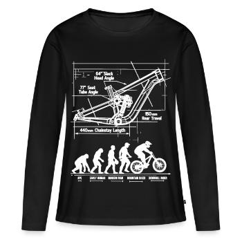 Plan de la MTB Evolution : châssis à suspension intégrale - T-shirt manches longues Premium bio Femme - noir - Devant - Julia (174cm)