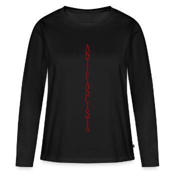 lettrage antifasciste vertical élégant - T-shirt manches longues Premium bio Femme - noir - Devant - Julia (174cm)
