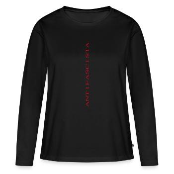 Lettrage antifasciste vertical (étiré) - T-shirt manches longues Premium bio Femme - noir - Devant - Julia (174cm)