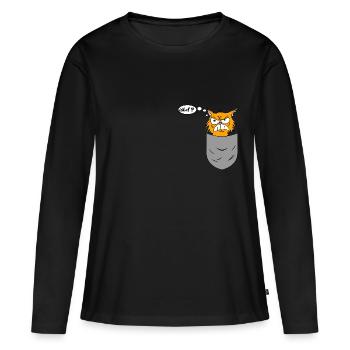 Chat agaçant dans la poche de poitrine - T-shirt manches longues Premium bio Femme - noir - Devant - Julia (174cm)
